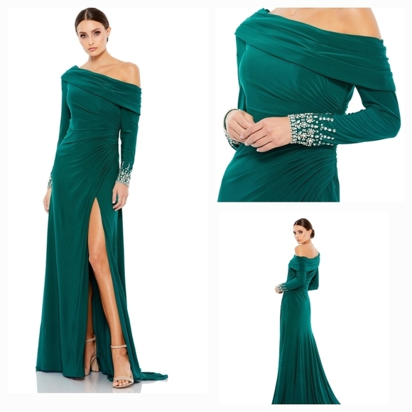 Mac Duggal Green Off-Shoulder Gown - Picture 1 of 3